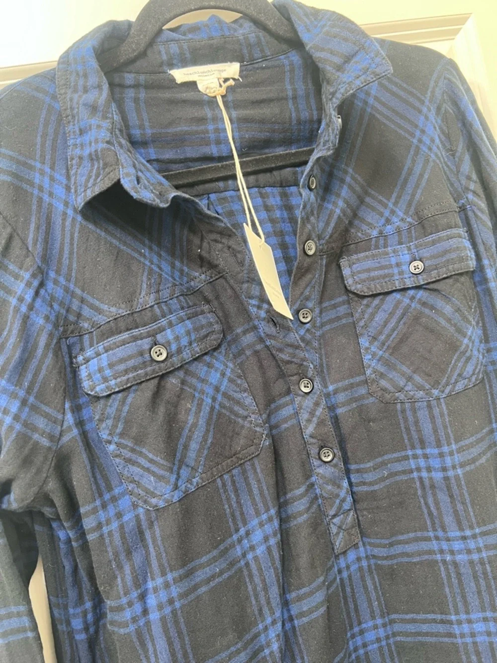 beachlunchlounge Blue and Black Plaid Swim Coverup Tunic